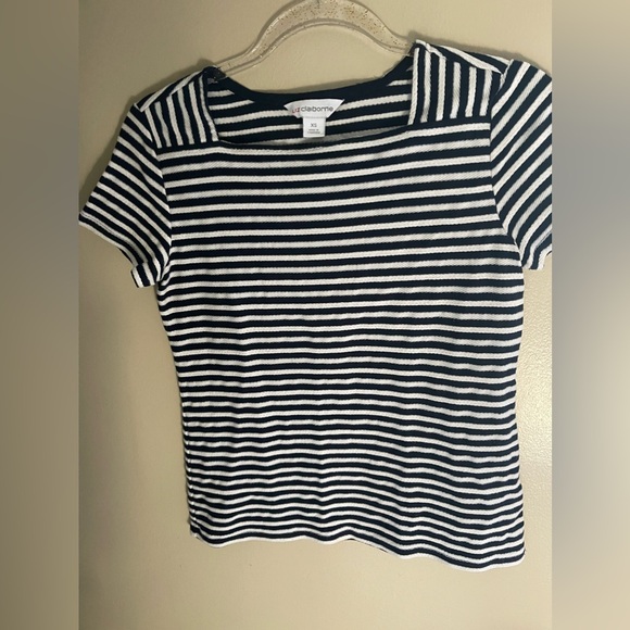 Liz Claiborne - XS - Vintage Square Neck Navy and White Stripe Top - Picture 4 of 5